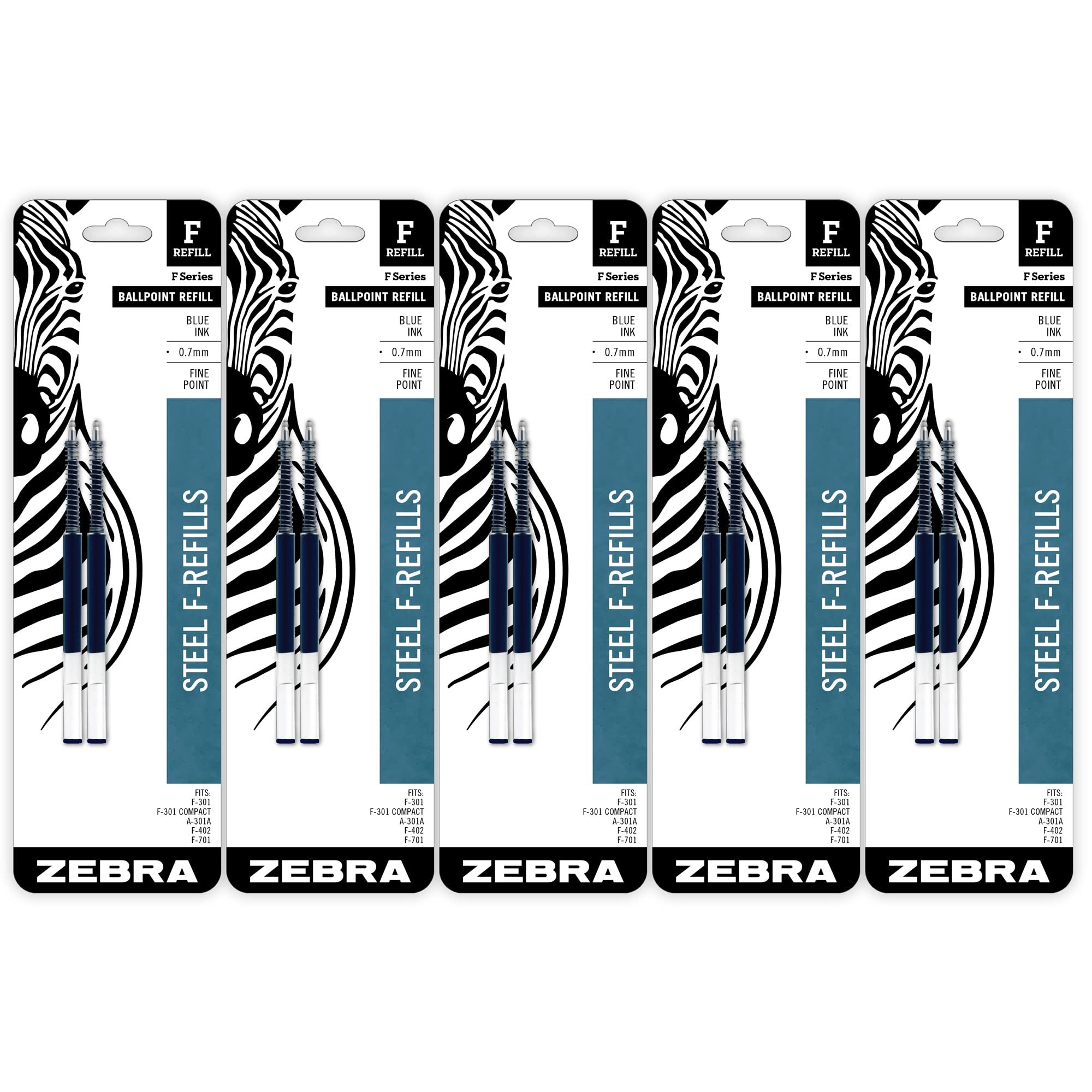 Photo 1 of ***FACTORY SEALED***Zebra Pen Steel, F-Refill Ballpoint Ink Refills, 0.7mm Fine Point, Blue Ink, Fits Zebra F-301, F-402, and F-701 Ballpoint Pens, Smooth Writing Performance, 10-Pack (50071)***FACTORY SEALED***