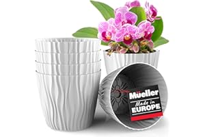 Mueller Austria Plant and Flower Pot 6/1 Set, Heavy Duty 6 Inch European Made Stylish Indoor/Outdoor Decorative Planter, for All House Plants, Flowers, Herbs, White