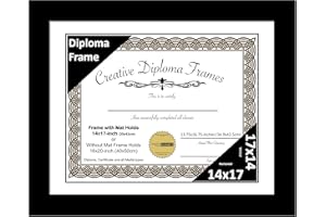 Creative Picture Frames 14x17 Classic Black Diploma Frame with White Mat Glass Easel and Installed Wall Hangers | Frame Holds 16x20 Media without Mat