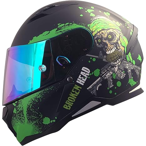 Broken Head Jack S.| Integral-Helm grün | Sport-Motorrad-Helm incl. Pinlock und gratis grün verspiegeltem Visier (L 59-60 cm)
