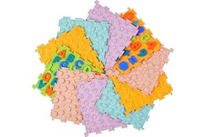 AKIMRABY 10 Pcs Sensory Mats, Sensory Tiles for Kids Sensory Room Items, Textured Sensory Floor Tiles Orthopedic Massage Puzzle Floor Mat for Autistic Children, with Silicone Alphabet & Number Puzzle