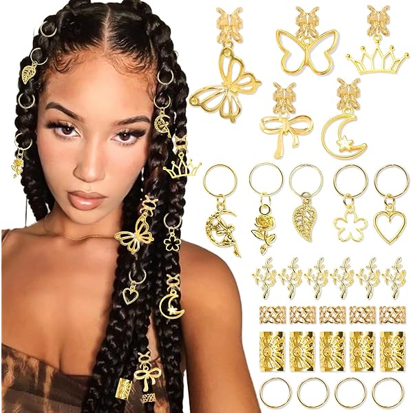 VENOFEN 30-teiliges Set Zopf-Clips – Goldfarbene Schmetterlinge, Blumen & Manschetten, Haarschmuck Für Dreadlocks
