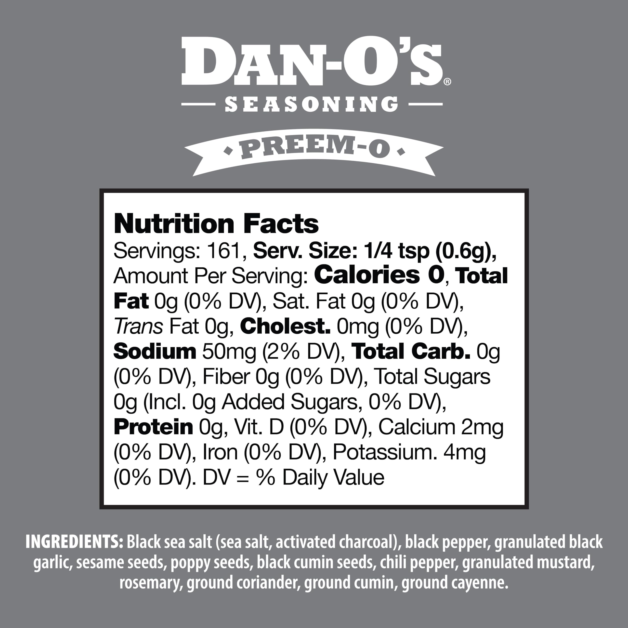 Dan-O's Preem-O Seasoning, 3.4 oz Bottle, Meat Seasoning for Steak, Ribs, Chicken, Brisket and More, Sugar Free, Zero Calorie, Use this Spice Blend to Craft a Marinade, Dry Rub or Sauce