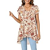 LYANER Women's V Neck High Low Hem Short Sleeve Flowy Blouse Tunic T-Shirt Top