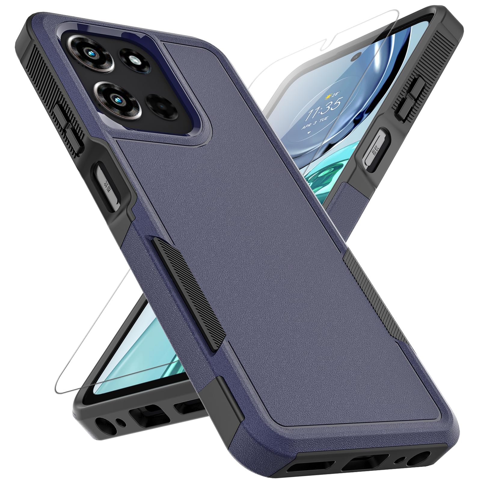 for Motorola Moto G 2026 / Moto G 2025 / Moto G Play 2026 Case: Dual Layer Protective Heavy Duty Cell Phone Cover Shockproof Rugged with Screen Protector - Military Protection Bumper Tough, Navy Blue