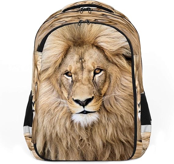 Unisex print Backpack Large Business Laptop bag Lion Portrait Closeup