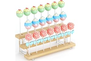 DEMEGA Cake Pop Stand Display Riser - 3 Tier Wood Lollipop Holder, 20 Holes Acrylic Pine Wood Candy Pop Holder Display for Dessert Table Weddings Birthday Parties Halloween Candy Decorative