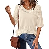 PRETTYGARDEN Women's Short Sleeve Sweater Tops 2026 Spring Summer Casual V Neck Ribbed Knit Trendy Eyelet Blouse T Shirts