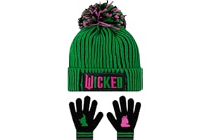 WICKED Kids Hat And Gloves Set, Glinda And Elphaba Girls Winter Hat & Winter Gloves, Green, One Size