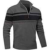 MAGNIVIT Men's Sweater Quarter Zip Striped Pullover Fall Winter Spring Color Block Polo Sweatshirts