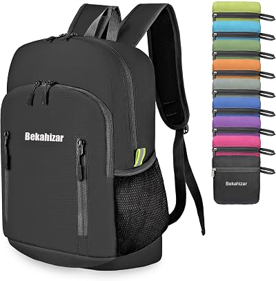 Bekahizar 20L Ultra Lightweight Backpack Foldable Daypack Water Resistant Black