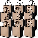 Saintrygo 12 Pcs Burlap Jute Tote Bags with Handle Reusable Blank Bridesmaid Gift Bags for Shopping Wedding DIY, 12x12x7.7In(Jute and Black)