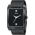 GUESS 35mm Stainless Steel Rectangular Watch with Diamond Markers GUESS Mesh Black Ionic Plated Rectangular Genuine Diamond Watch. Color: Black (Model: U0298G1)