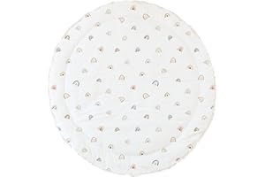 MakeMake Organics Organic Play Mat GOTS Certified Organic Cotton Nursery Floor Rug Washable Reversible Non Toxic Activity Mat Tummy Time Crawling Pad Thick Quilted (Round 48", Rainbow, White)