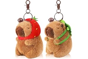 Ditucu 2 Pcs Capybara Plush Keychain Toys Kawaii Strawberry Turtle Capibara Stuffed Animal Dolls Pendant for Backpack Decorat