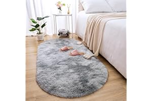 Merelax Soft Shaggy Rug for Kids Bedroom, Oval 2.6'x5.3' Plush Fluffy Rugs for Living Room, Furry Carpet for Teen Girls Room, Anti-Skid Fuzzy Comfy Rug for Nursery, Cute Baby Play Mat,Tie-Dyed Grey