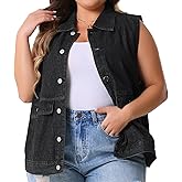 Agnes Orinda Women's Plus Size Denim Vest Oversized Button Down Sleeveless Waistcoat Shacket Jean Jacket