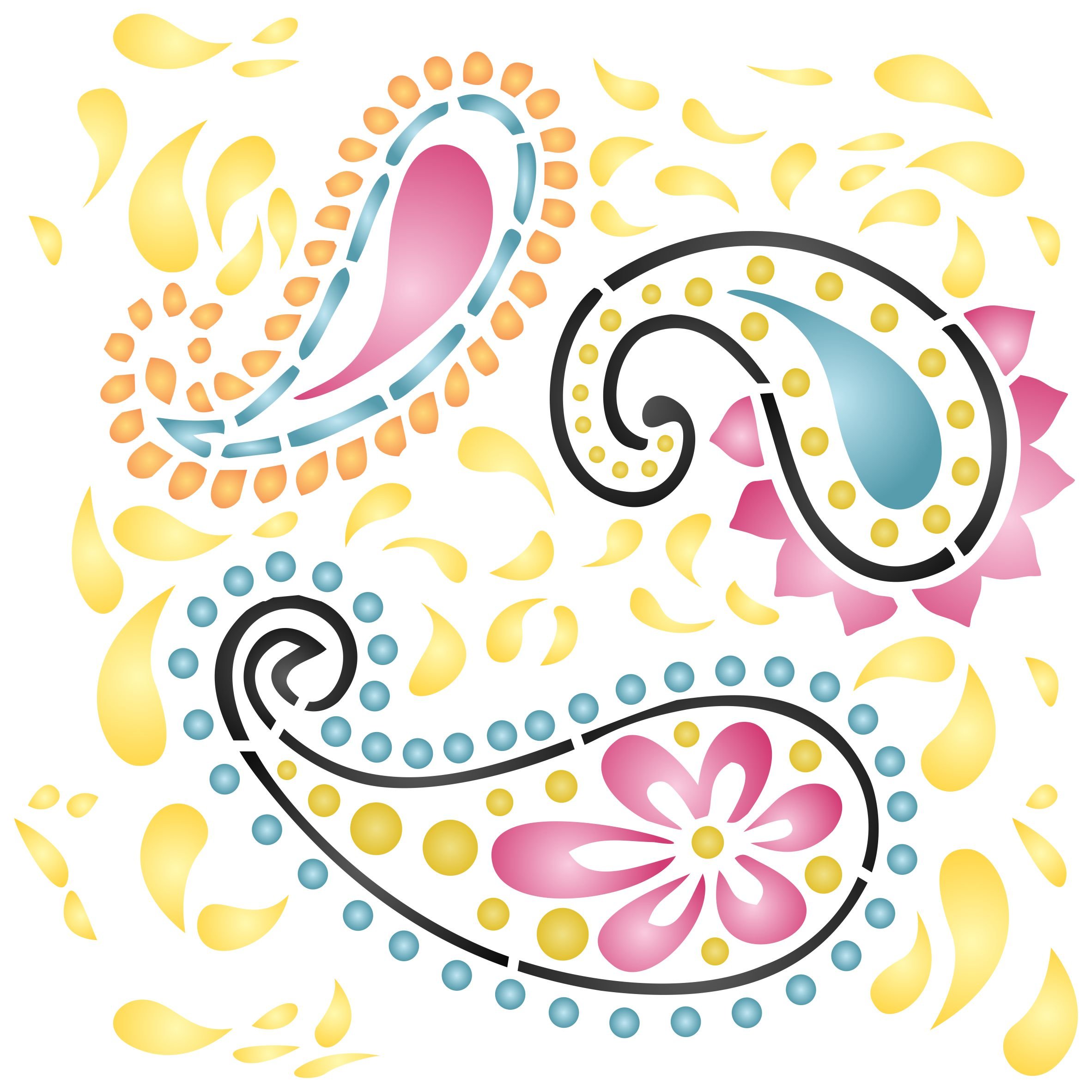 Paisley Allover Stencil - 16.5 x 16.5cm (S) - Reusable Large Paisly Pattern Allover Pattern Wall Stencil Template