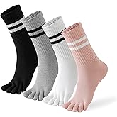 CIENCHENSOX Toe Socks Women Five Fingers Crew Socks for Running Athletic Hiking Comfort Toe Separator Barefoot Sock 4 Pairs