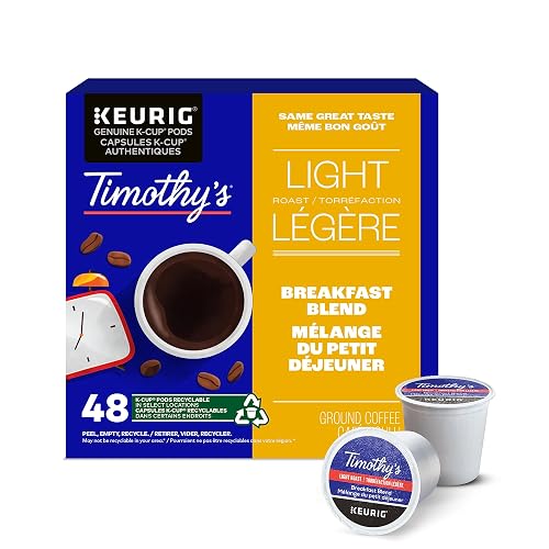 Timothy's Certified Breakfast Blend K-Cup Pods for Keurig Coffee Makers, Box of 48