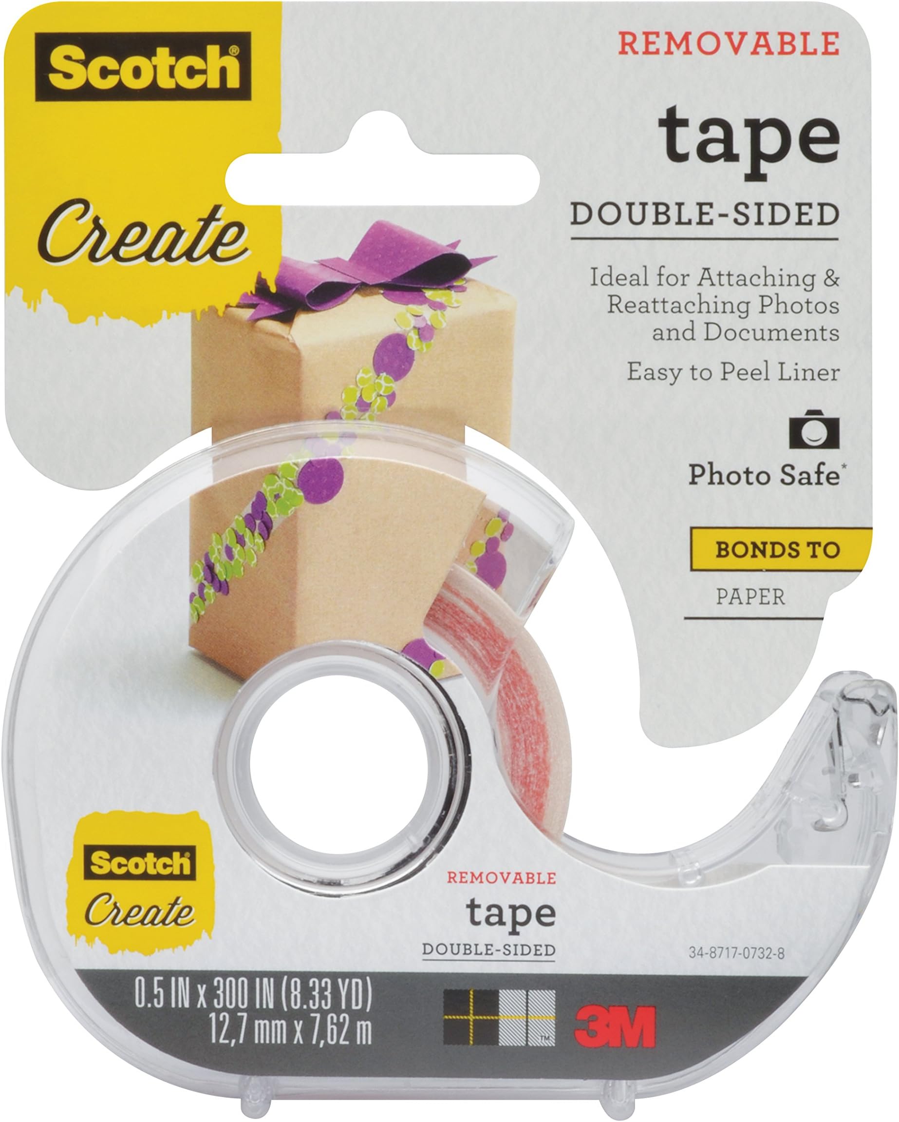 Scotch Double Sided Tape, Removable, 1/2 in x 300 in, 4-Pack (2002-CFT)