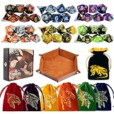 DND Dice Set 42 Pcs Polyhedral Dungeons and Dragons Rolling Dice for D&amp;D RPG MTG Table Games Dice Bulk with Colorful Drawstring Bags and Dice Tray (Double-Color)
