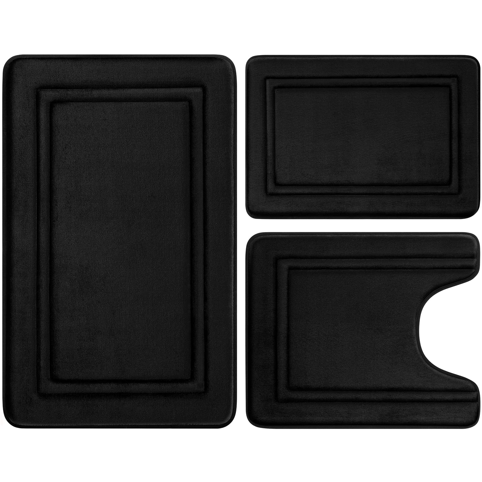 Photo 1 of BYSURE Black Memory Foam Bath Mat, Non Slip Extra Soft Absorbent Machine Washable, Bathroom Rugs Sets 3 Piece for Toilet Shower Sink