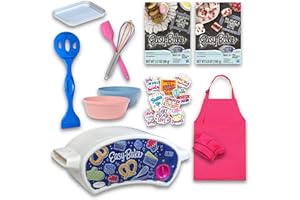 4KAY COLLECTIONS Ultimate Easy Baking Oven Bundle For Kids With 19 Items - Oven, 2 Refill Mixes, Apron, Hat, Bowl, Spatula, Whisk, 9 Stickers, Baking Pan & Tool (Heroic Hot Pink Baker Bundle)