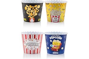 Modern Style Reusable Plastic Popcorn Containers / Popcorn Bowls Set for Movie Theater Night - Washable in the Dishwasher - (
