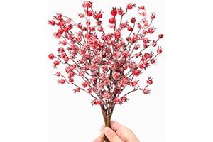 BREEZE TOUCH 3 Pack 17" Christmas Tree Picks and Sprays - Holly Berry Stems, Red Berry Stems for Christmas Tree, Frosted Red Berries Branches, Christmas Tree Decorations, Winter Holiday Home Décor, Red