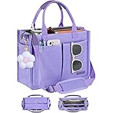 FIORETTO Womens Canvas Tote Bag Purse with Individual Compartment, Zipper Top, Reinforced Bottom & Luggage Sleeve