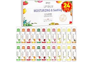 Dmsky 24 Pack Natural Lip Balm with Vitamin E and Coconut Oil, Moisturizing Lip Balm for Chapped Lips, 12 Flavors