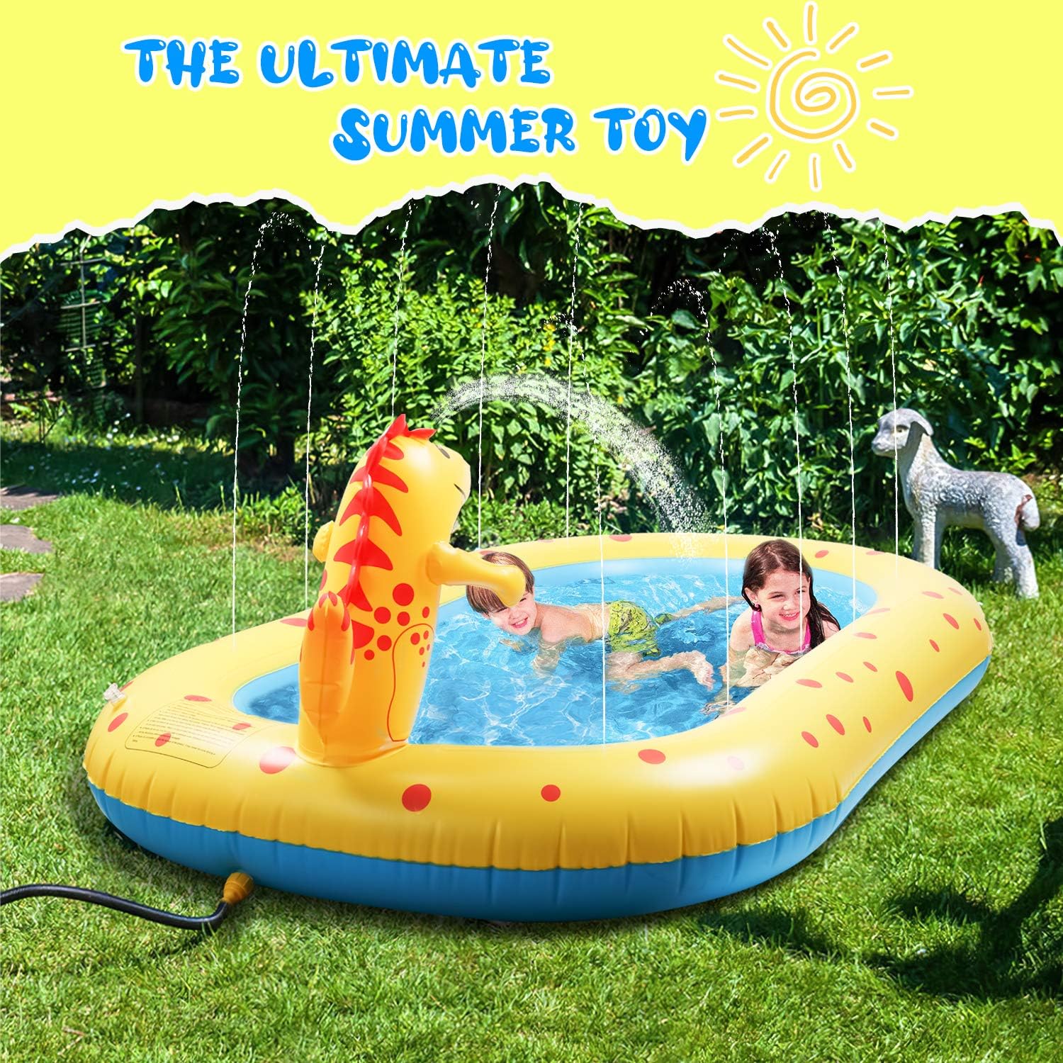 Inflatable Sprinkler Kiddie Pool,Toddler Pools Water Sprinkler Pool,Backyard Splash Pad Water Play Toys Blowup Kids Pool,Cute Dinosaur Pools,67”×40.5“×7.8”: Car Electronics