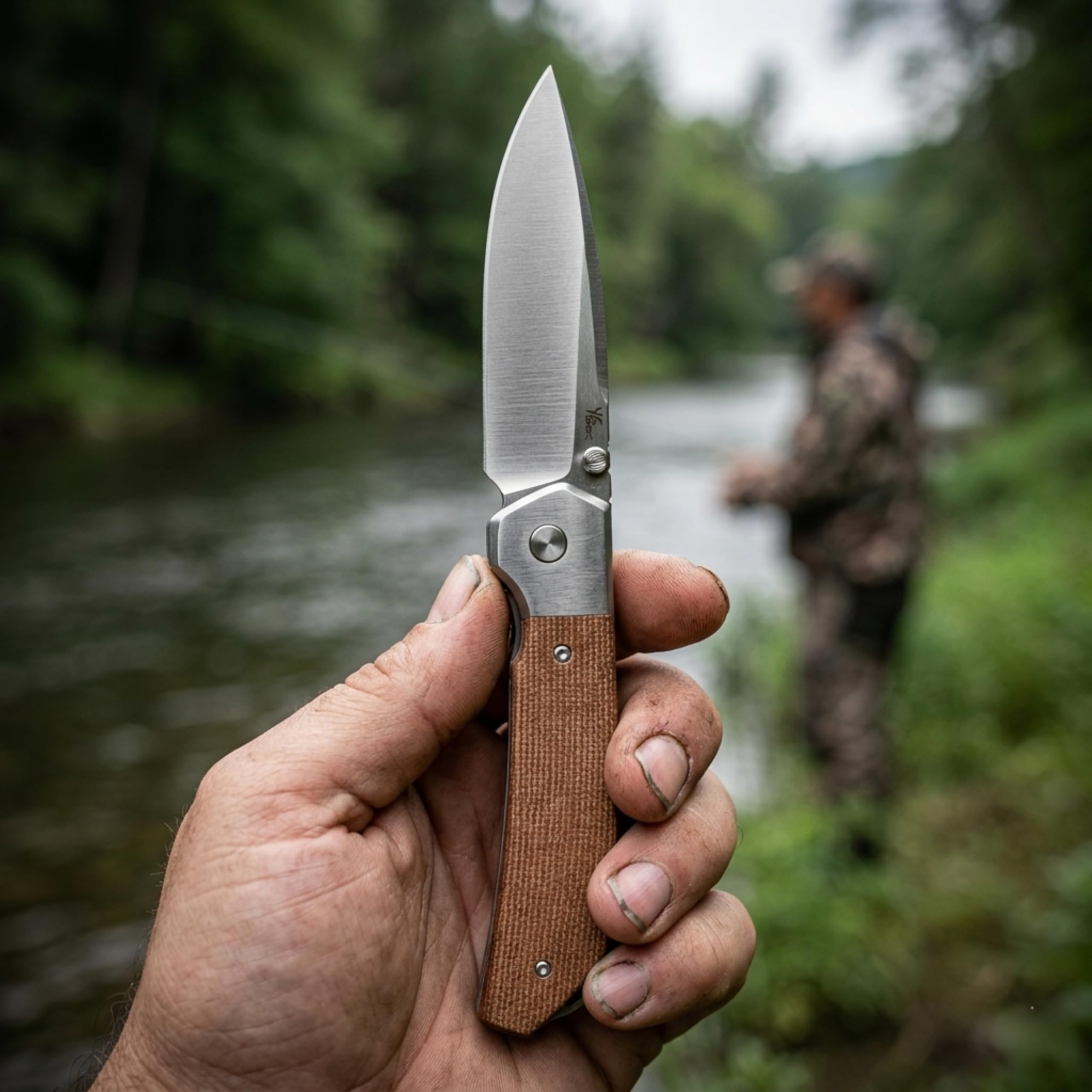 YF SMART EDC Taschenmesser mit D2 Stahl Klinge – 7,6 cm Drop-Point, Micarta Griff/Holzgriff, Flachschliff, Manuelles Klappmesser mit Taschenclip – Robustes Outdoor & Alltagsmesser mit (Micarta Griff) 6