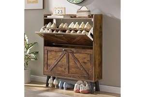 LEYAOYAO Shoe Storage Cabinet with 2 Flip Drawers，Narrow Shoe Storage Cabinet Organizer with Legs for Entryway Hallway, Living Room, Bedroom，Hidden Slim Storage Narrow Shoe Rack Cabinet,Brown