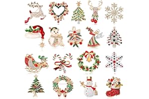 DTOFOOT 18 Pieces Merry Christmas pins Brooch, Rhinestone Crystal Christmas Pin Enamel Christmas Trees Snowmen Socks Elk Lollipop Angel Christmas Hat Brooch Christmas Decoration Ladies Holiday Gift