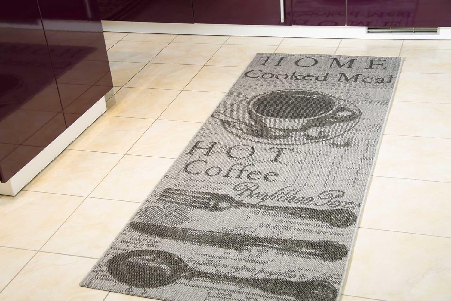 Modern Rug Kitchen Runner Creation Lounge Coffee Grey Washable Dirt