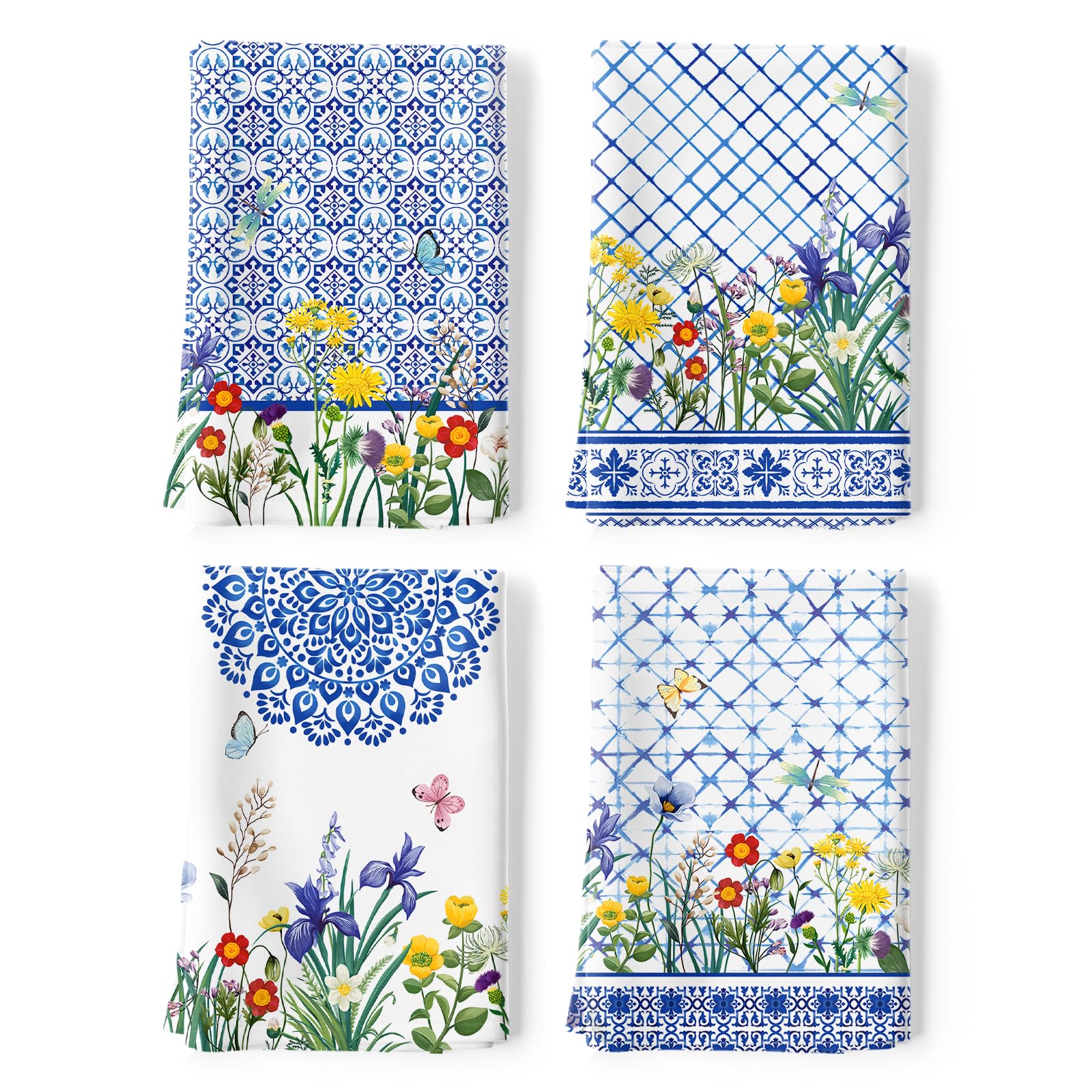 Arquiel Retro Wildflower Kitchen Towel 100% Cotton Quick Dry Dish Towels 48 x 70CM, Dishcloth Hand Towels for Housewarming Gifts Dining, Home, Wedding, Banquet, Buffet (Set of 4)