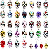 XJWWHZ 64Pcs Halloween Skull Charms, Halloween Alloy Charm Enamel Pendant Charms for Jewelry Making, Bracelet, Earring