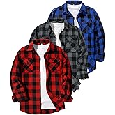 GEEK LIGHTING 3 Pack Flannel Shirt for Men Western Cowboy Shirts Casual Button Down Shirt Long Sleeve Plaid Shirts with 2 Pockets