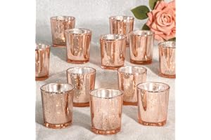 KEYWING 24 Packs Tea Lights Candle Holder, Rose Gold Glass Votive Candle Holders Bulk for Wedding Centerpiece, Baby Shower, Birthday Party, Home Decor