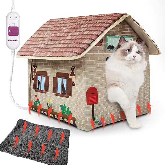 MARUNDA Heated Cat Houses for Indoor or Outdoor Cats in Winter, Waterproof and Insulated A