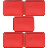 Pyrex 7210-PC 3 Cup Red Rectangle Plastic Food Storage Lid, Made in the USA - 5 Pack