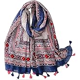 WZX Boho Scarf for Women Lightweight Floral Printed Scarves Fashion Shawl Wraps for All Season