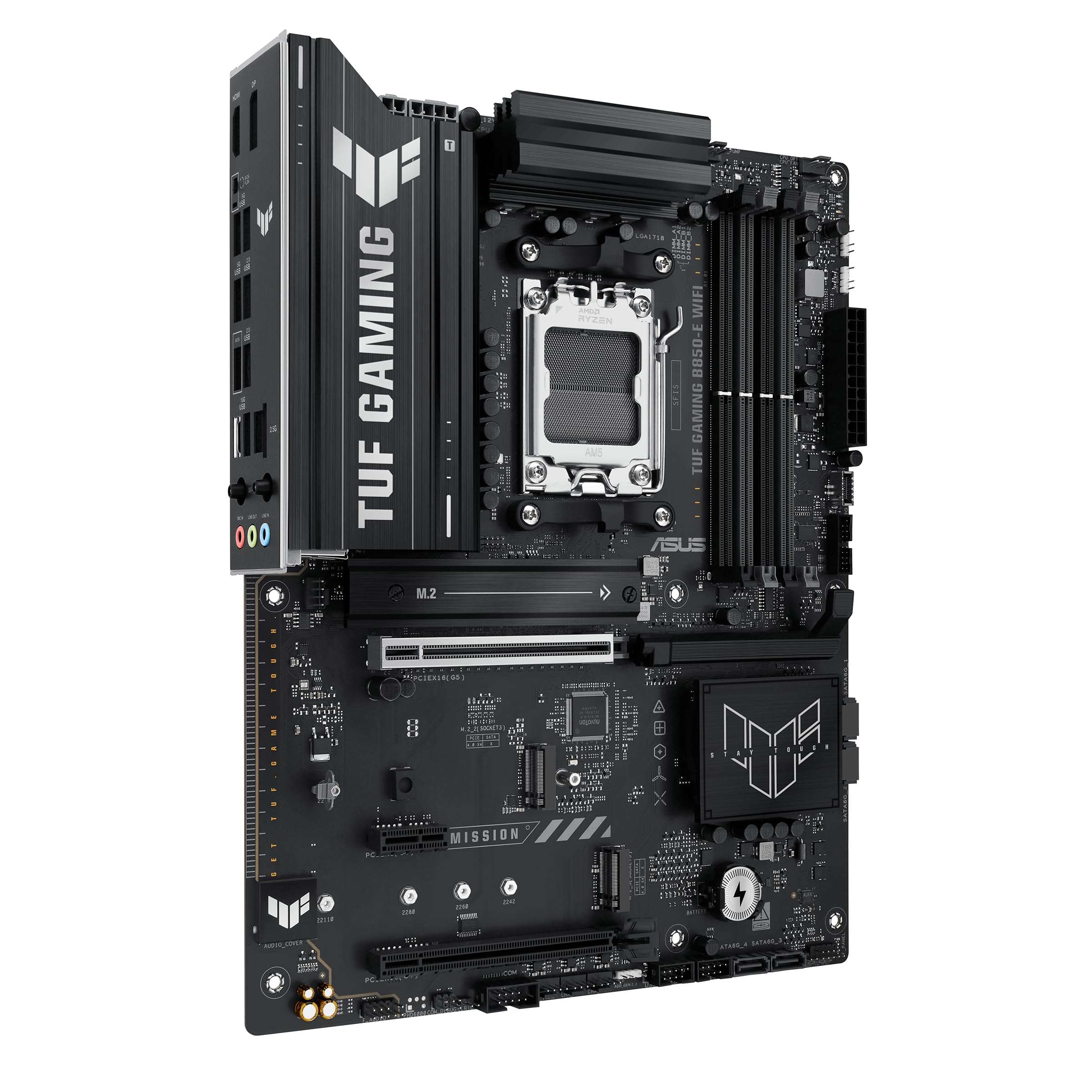 ASUS TUF GAMING B850-E WIFI AMD AM5 B850 ATX motherboard, DDR5, PCIe 5.0 Ready, M.2 slots x3, Wi-Fi 6E, 2.5Gb Ethernet, DisplayPort, HDMI,USB 20Gbps Type-C, USB 10Gbps Type-C, BIOS FlashBack, AuraSync