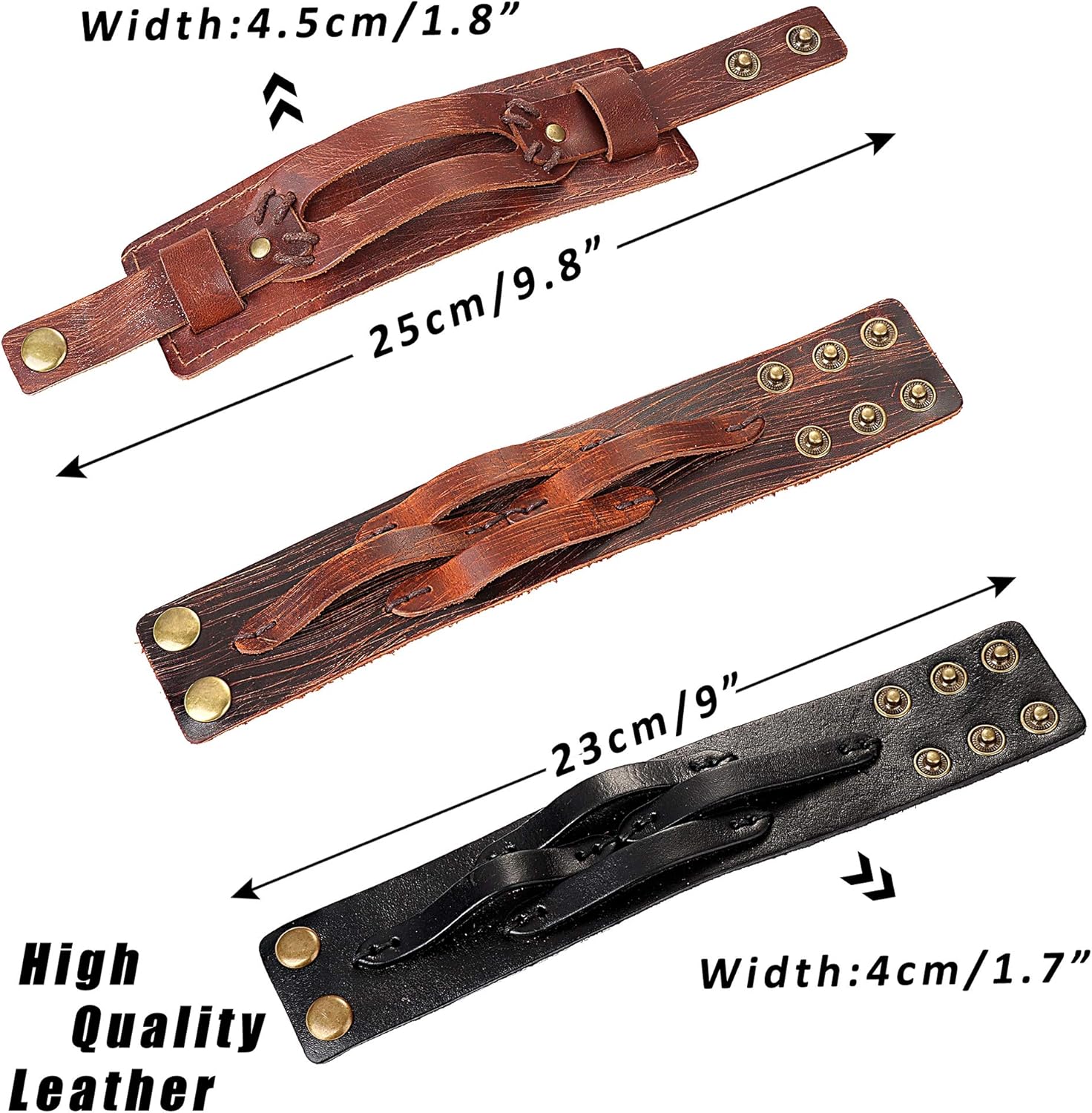 FINREZIO 3 Pcs Leather Cuff Bracelets for Men Women Punk Rock Braided Bracelet Warp Brown Black Wristbands Handmade Jewelry: Jewelry