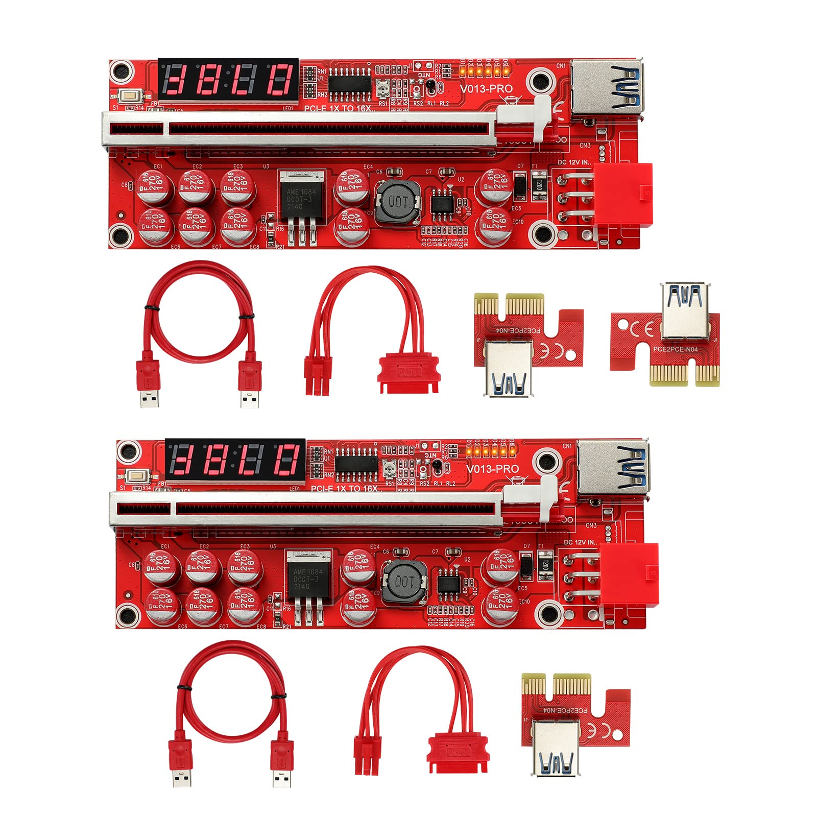 MZHOU PCIe Riser 1X to 16X Riser Card,PCIe Graphics Card,PCIe Riser Adapter Card with Temperature Probe Digital for Bitcoin Crypto Ethereum Mining(Chip:VER013 Pro Red-2 Pack)