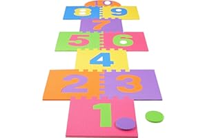 LIBERTY IMPORTS Hopscotch Playmat Foam Interlocking Puzzle Floor Mat - 10 Large Number Tiles (12" by 12" Square Blocks)