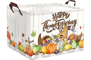 HUUMONSS Happy Thanksgiving Baby Storage Basket Pumpkin Maple Leaf Collapsible Clothes Kids Laundry Hamper Large Boys Girls Gift Toy Box Bin for Nursery Room,Cornucopia,40*30*30 cm