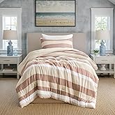 Regency Heights Twin Comforter Set, 2 Pieces Striped Bed Set, Soft Brushed Microfiber Reversible Bedding Set for All Season, Lightweight & Breathable Bedding Set with Comforter & Sham, Terracotta